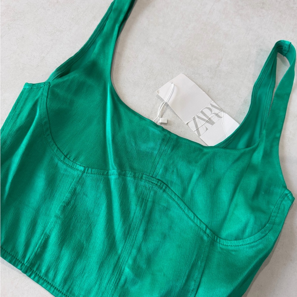 Zara Emerald Green Satin Tank Top